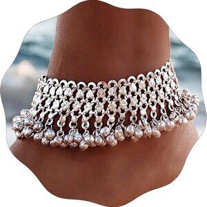 Boho Silver Beaded Bell Anklet Foot Jewelry Beach Barefoot Sandals Women 2Pcs